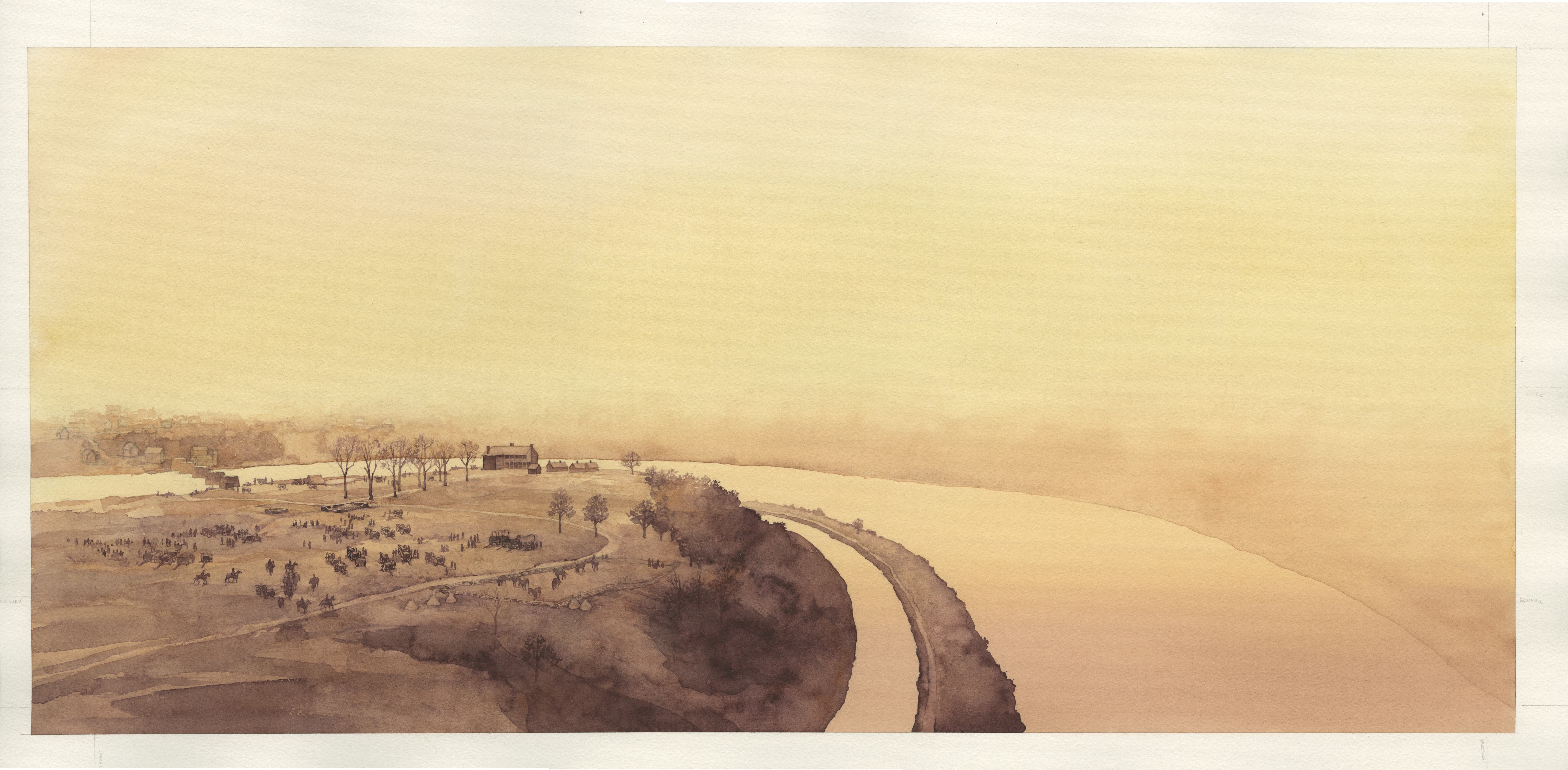 Scene depicts the Union occupation of the Ferry Hill plantation, September 1862.