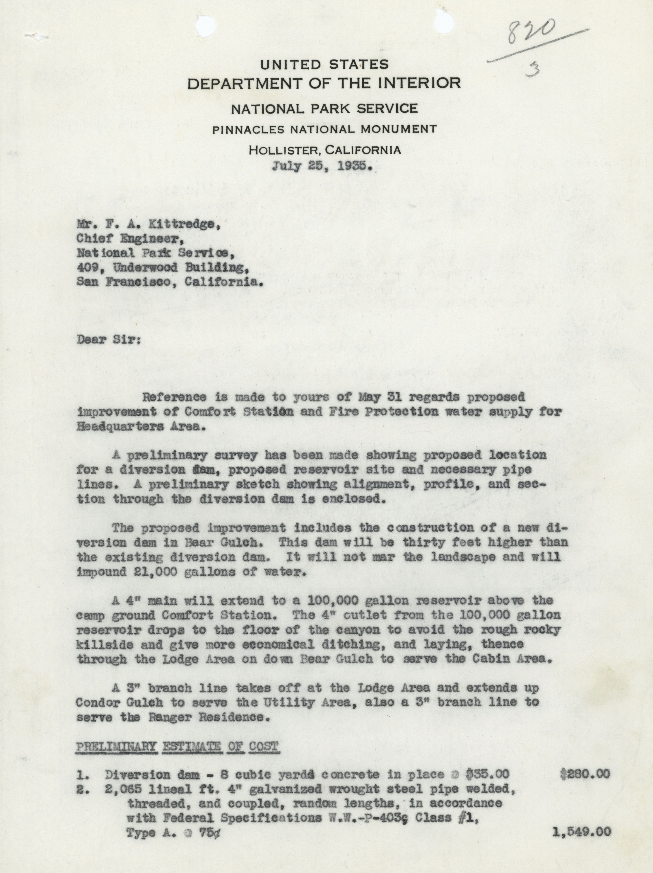 Water Systems Improvement Correspondence