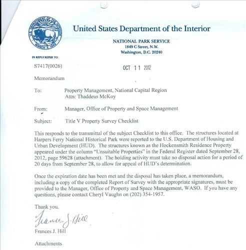 Demolition of Hockensmith residence, four structures at Harpers Ferry NHP, Lower Bolivar heights