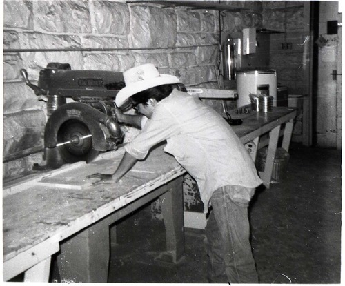 BW Photo of Navajo workers in wood shop.