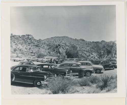 Black and white image of Cottonwood Spring parking area
