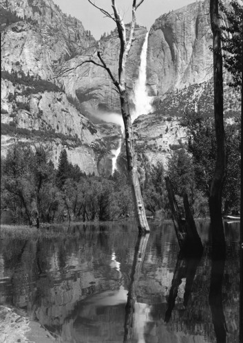 Falls reflected in high water.