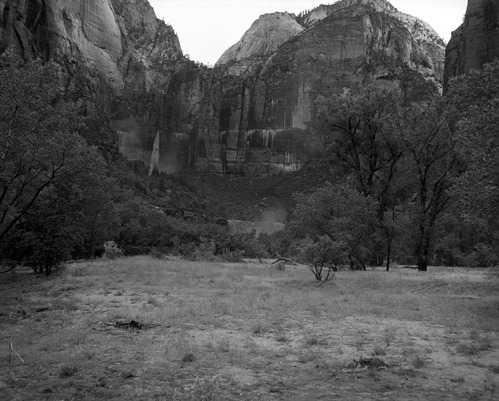 Unusually heavy flow in Heaps Canyon water fall as a result of the great flood of September 17, 1961, in which five persons lost their lives in the Zion Narrows.