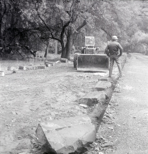 Man observing construction activities near the Temple of Sinawava.