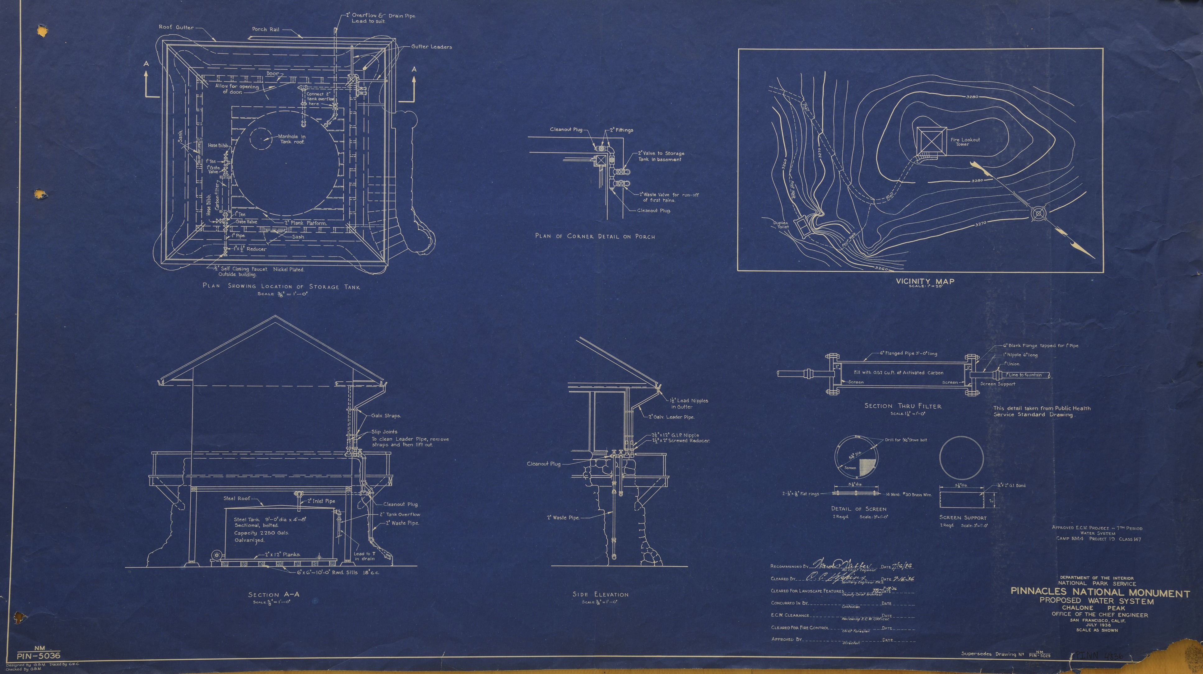 Chalone Peak Fire Lookout Water System Blueprint 1936 (Sheet 2 of 2)