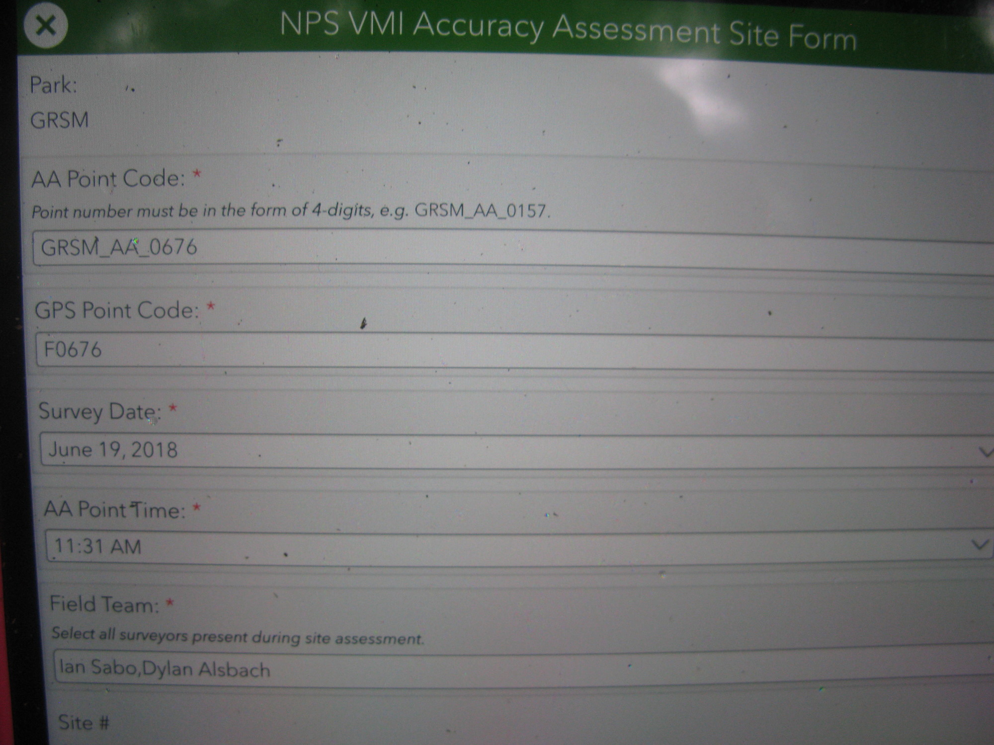 GRSM Accuracy Assessment. Plot Code: GRSM_AA_0676_1