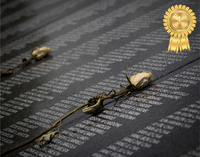 A dried white rose delicately placed upon a granite slab with the names of soldiers who served in the Korean War shown at the Korean War Veterans Memorial. 