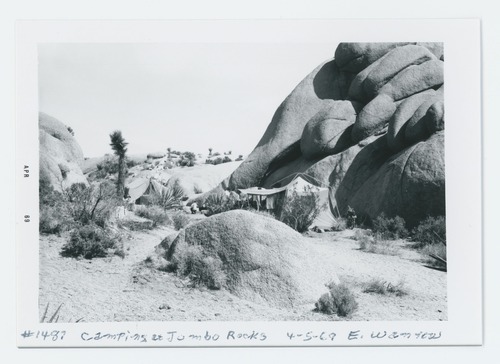 Black and white image of camping
