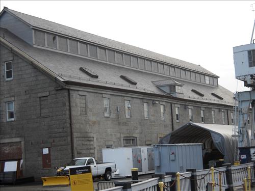 Damaged roof tile and snow rail; Building 24 Charlestown Navy Yard 2012