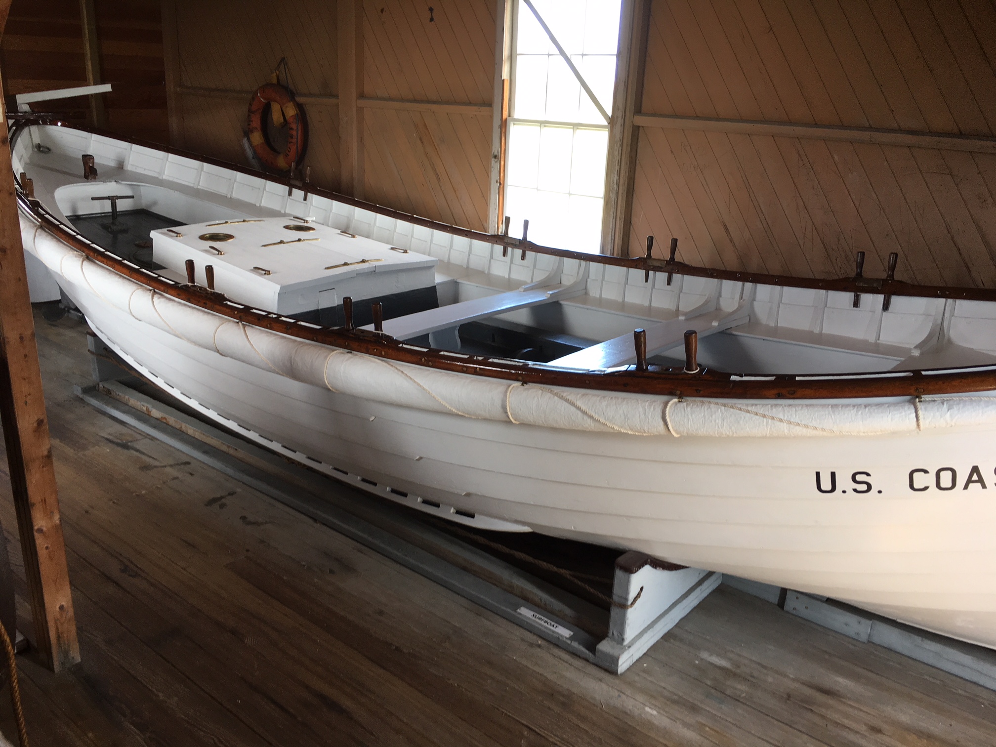 Photo of the actual Surfboat No. 1046 used in the 1918 "Mirlo" rescue. The surfboat is located at the Chicamacomico Life-Saving Station in Rodanthe, NC.