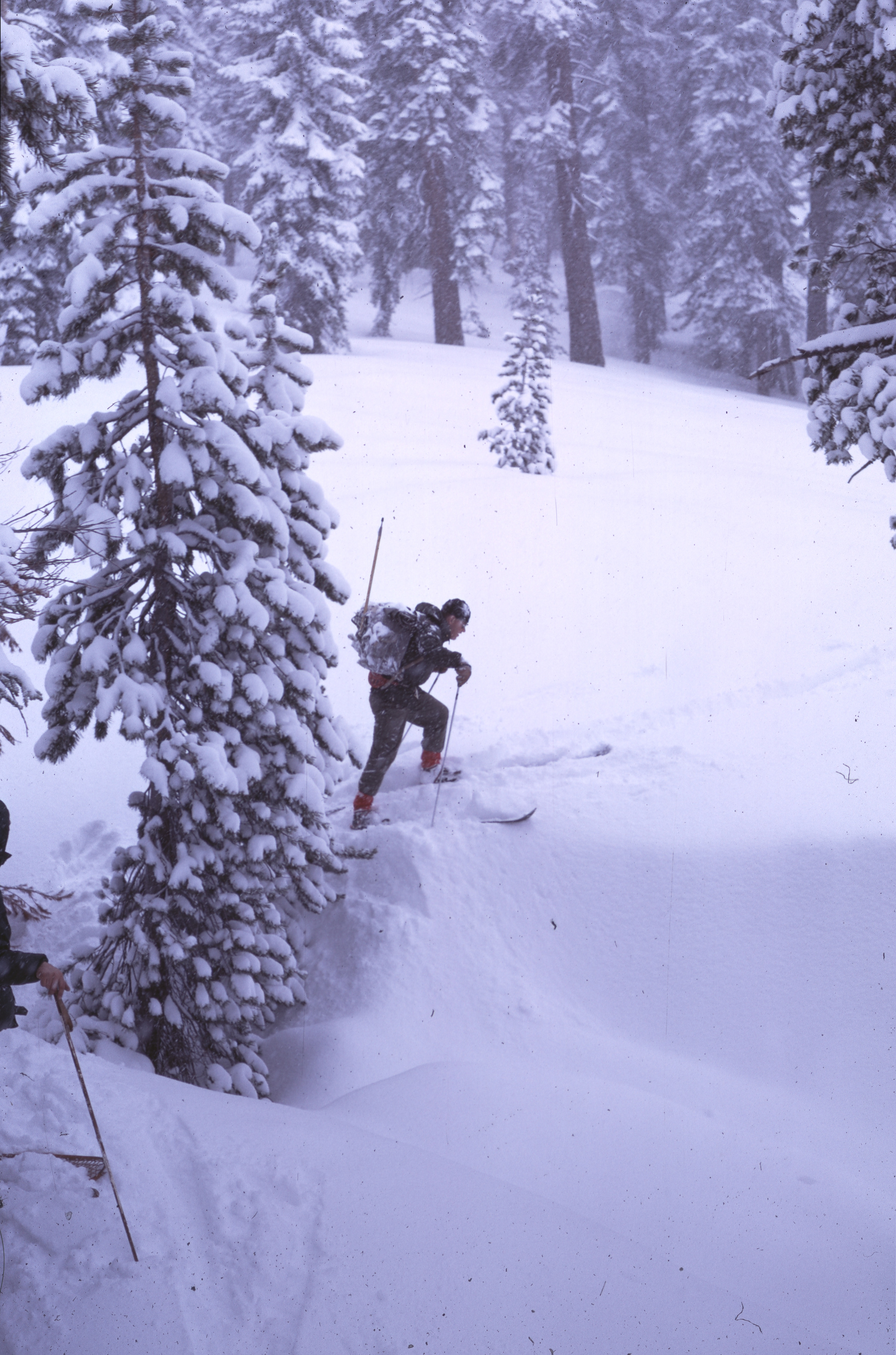 Tom Hartman with backpack cross country skiing