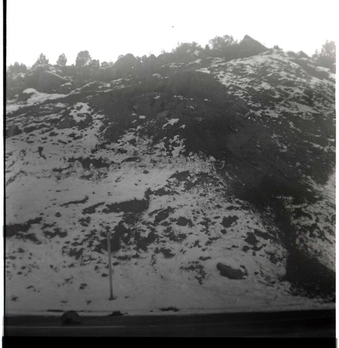 BW photo of rock slide near Echo Rock - 2.5" x 2.5".