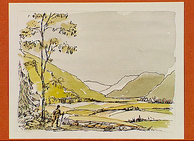 One of three panels depicts a mountain view around Harpers Ferry.
