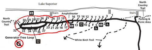 Twelvemile Beach Campground Map showing site numbers and locations