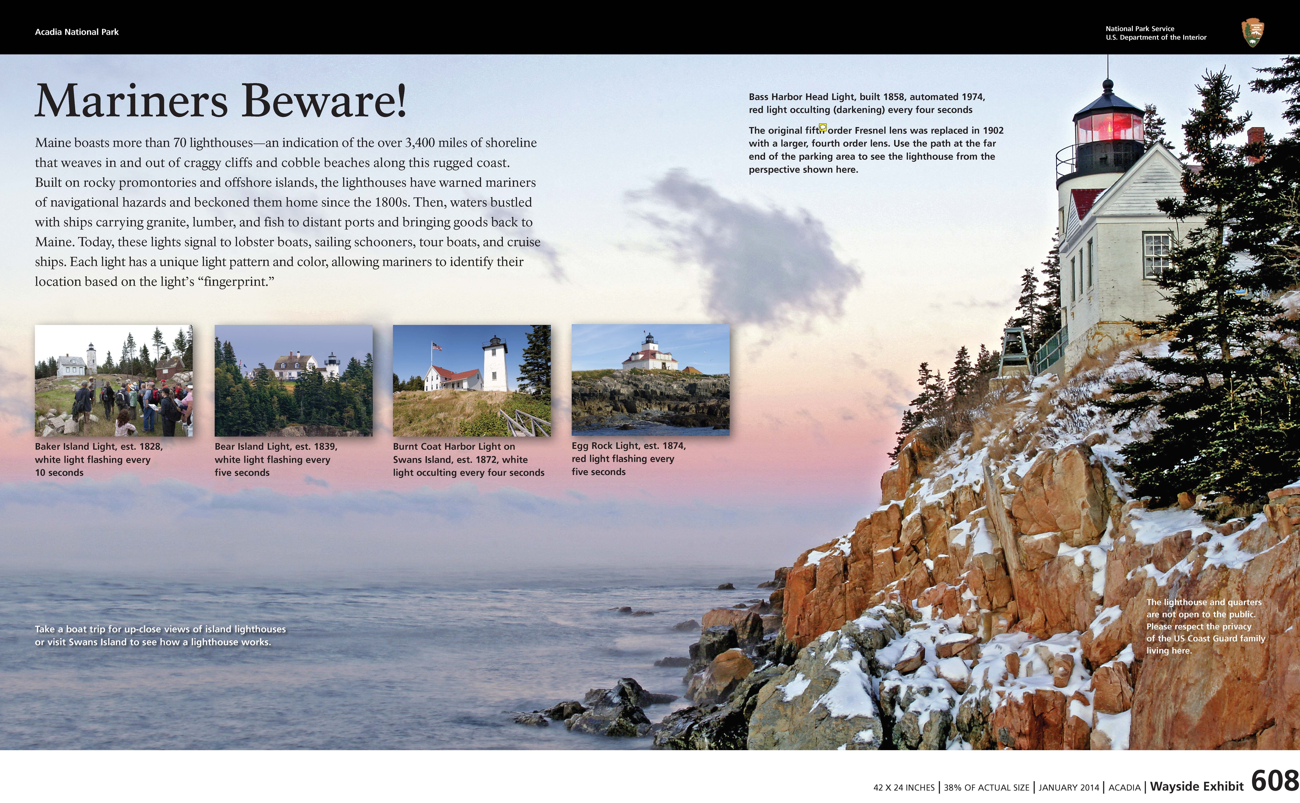 Title: Mariners Beware in bold; background image of lighthouses