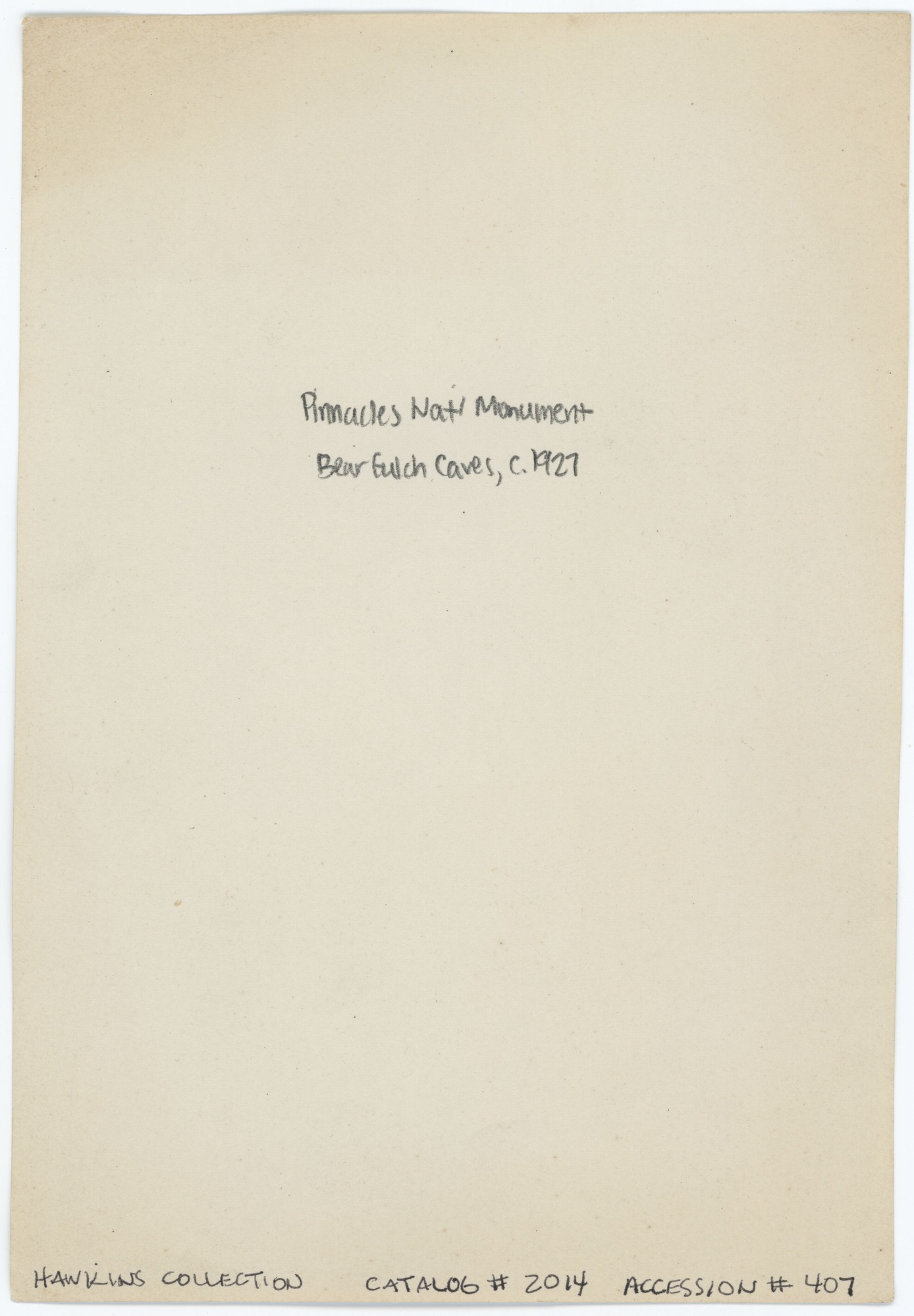 (Reverse) At Bear Gulch Caves During Superintendent's Trip 1927