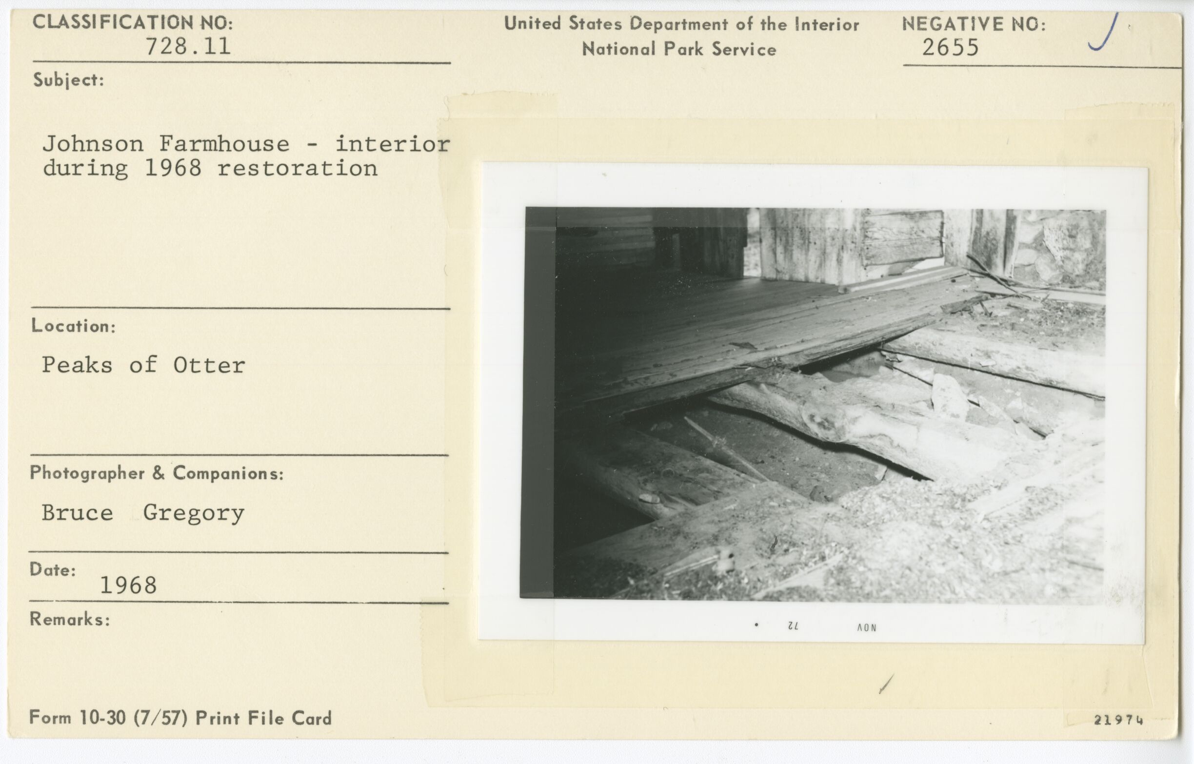 Johnson Farmhouse interior during first phase of restoration