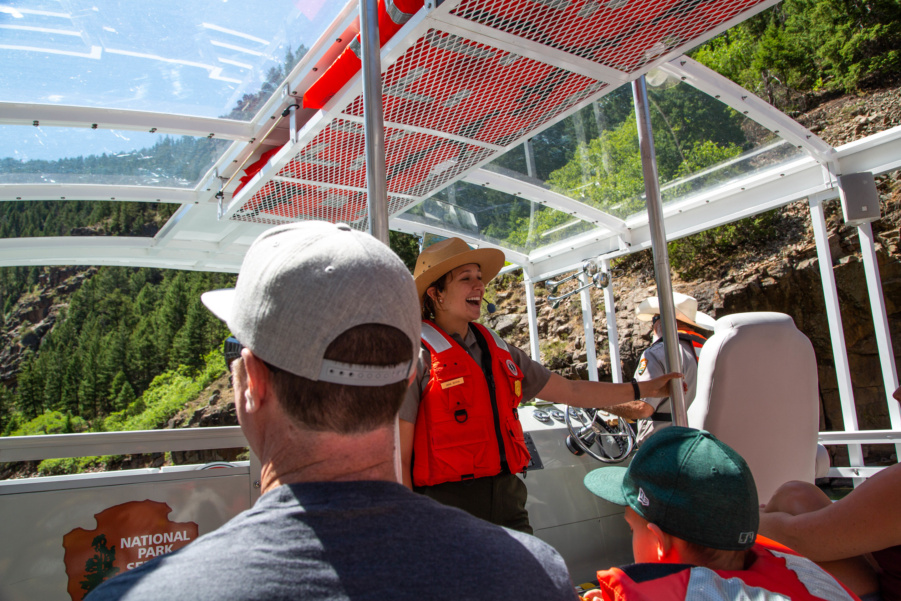 Ranger giving a tour on a boat