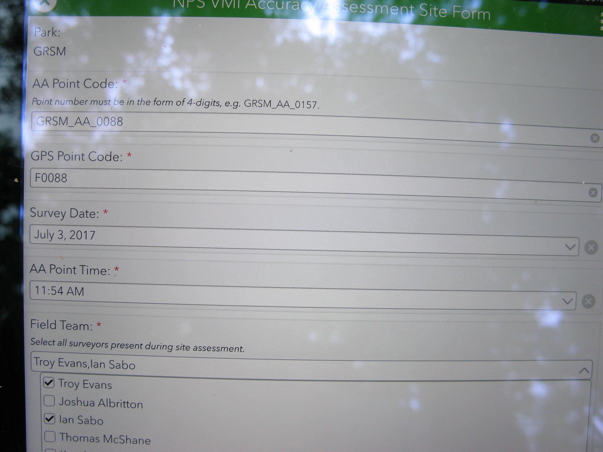 GRSM Accuracy Assessment. Plot Code: GRSM_AA_0088_1