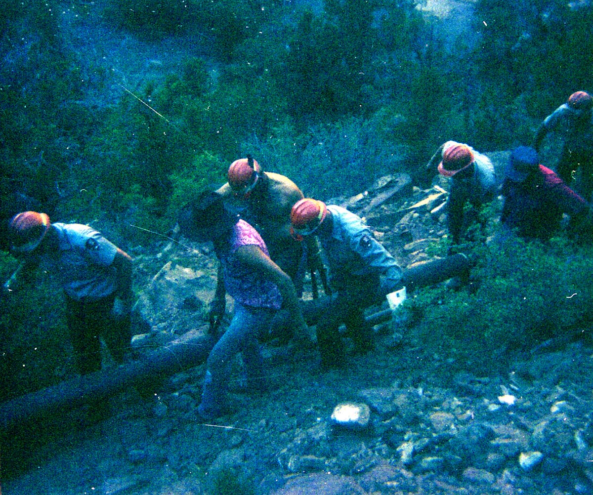 The Temple of Sinawava spring project - scaffolding construction and use.