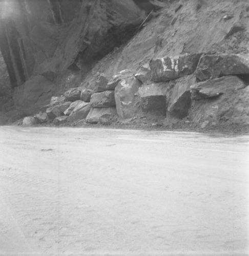 BW photo of rock slide near Echo Rock - 2.5" x 2.5".
