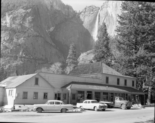 The store in Old Village. Yosemite Falls in background.