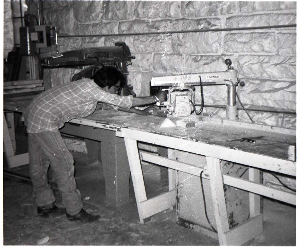 BW Photo of Navajo workers in wood shop.