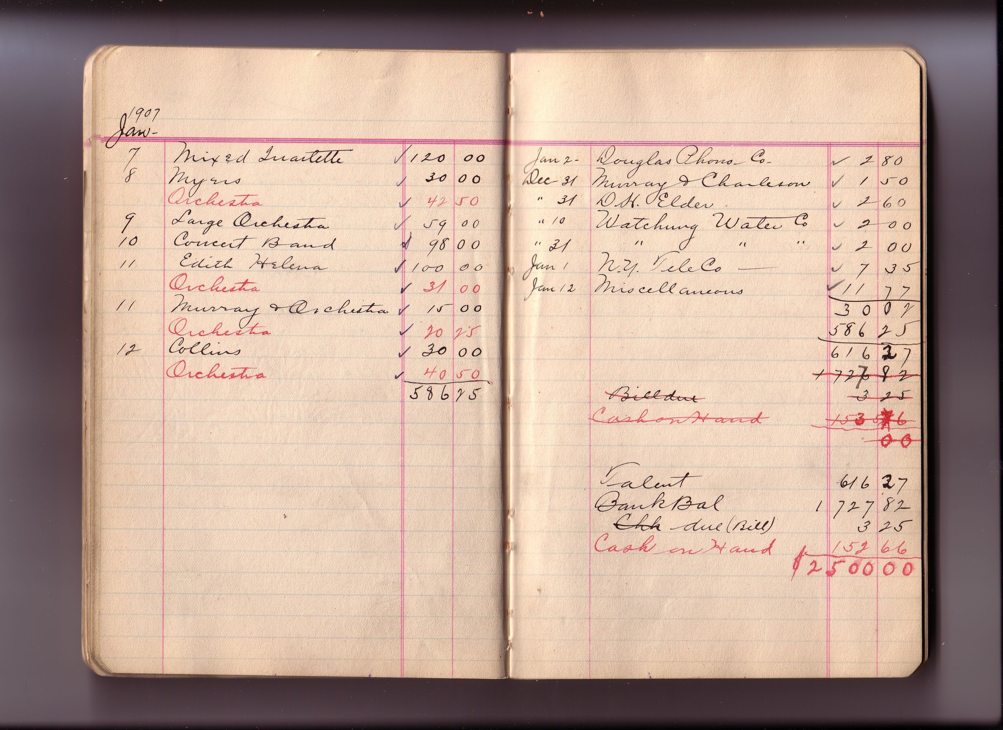Thomas Edison's New York City Recording Studio Cash Book 03 (of 21), Image 30 (of 93).