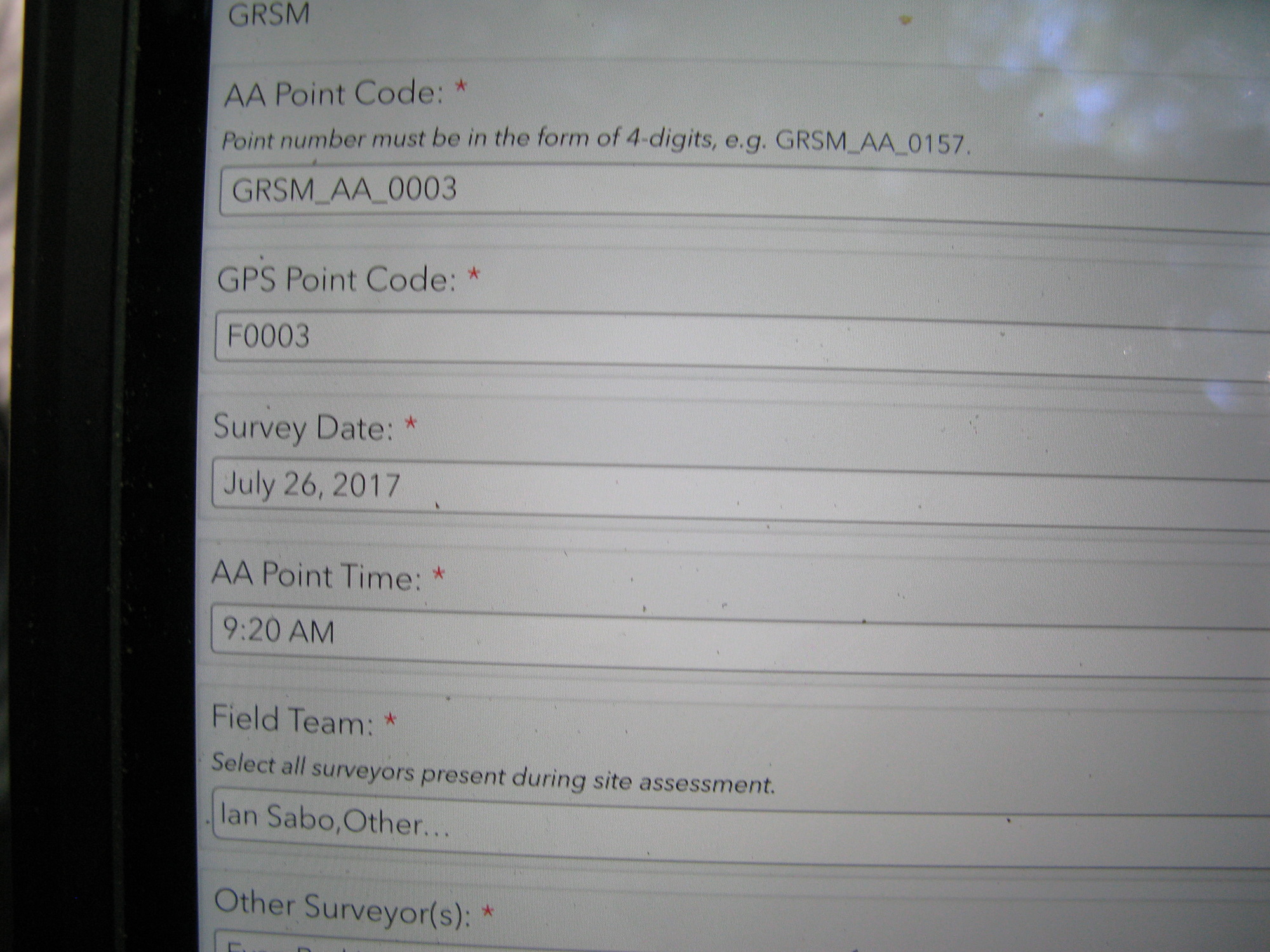 GRSM Accuracy Assessment. Plot Code: GRSM_AA_0003_1
