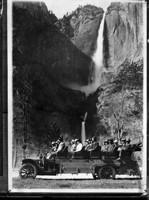 First Auto Stage in Yosemite Valley. Mr. Jack Reischel demonstrated for the White Auto Co. and drove the first auto stage into the Valley. The trip made on November 16, 1913 took 2 3/4 hours from El Portal. The trip was a success and the stage operation was motorized shortly thereafter. [Slide-201-SL09-52]. In 1915, White auto stages replaced horse-drawn stages on the run from the railhead at El Portal into Yosemite Valley. The next year, 1916, the National Park Service was established by Congress to administer the National Parks.