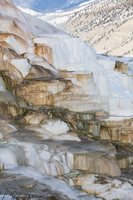 Hot water flows over travertine terraces.