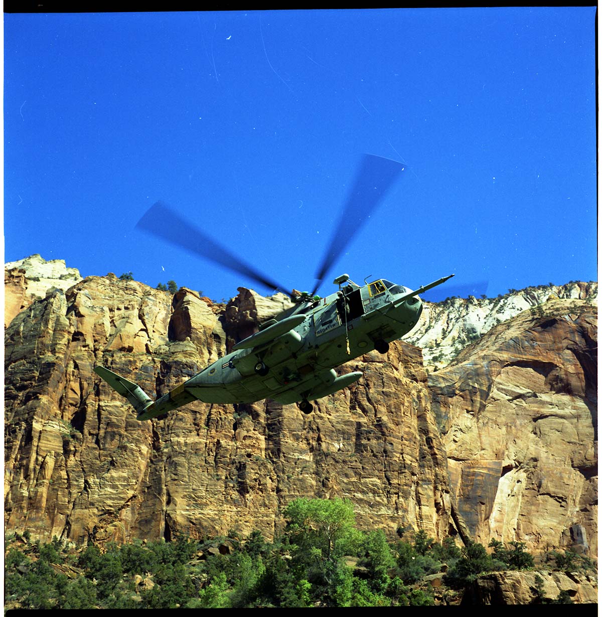 Color photos of the United States Air Force (USAF) helicopter used in the F111 crash retrieval operation in Zion.