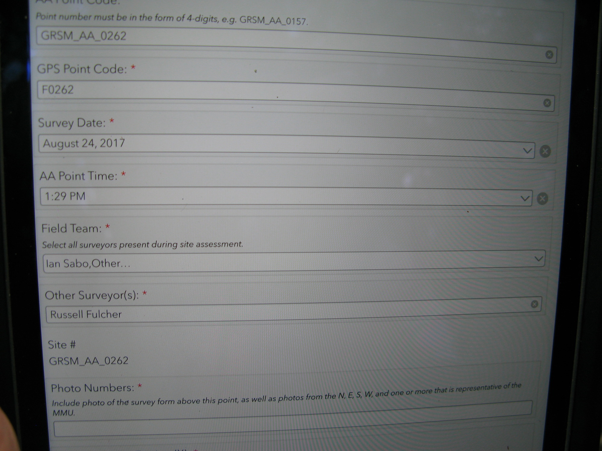 GRSM Accuracy Assessment. Plot Code: GRSM_AA_0262_1