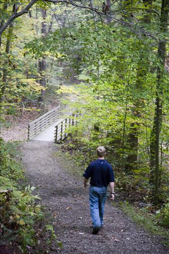 Fall hiker on Boston Run Trail