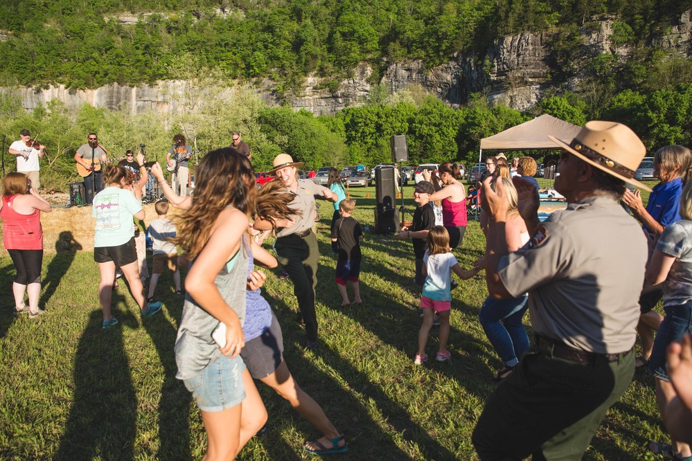 Visitors dancing at Steel Creek.