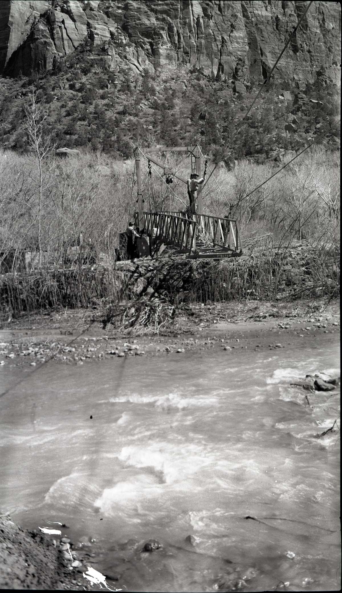 Placing of the bridge on the Emerald Pools Trail.