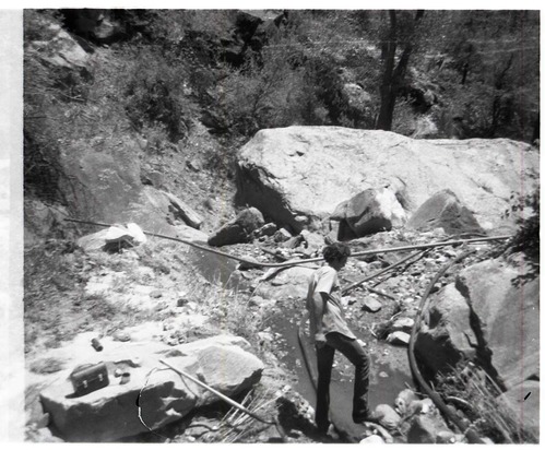 BW photo of a rock slide at the gateway to the narrows.