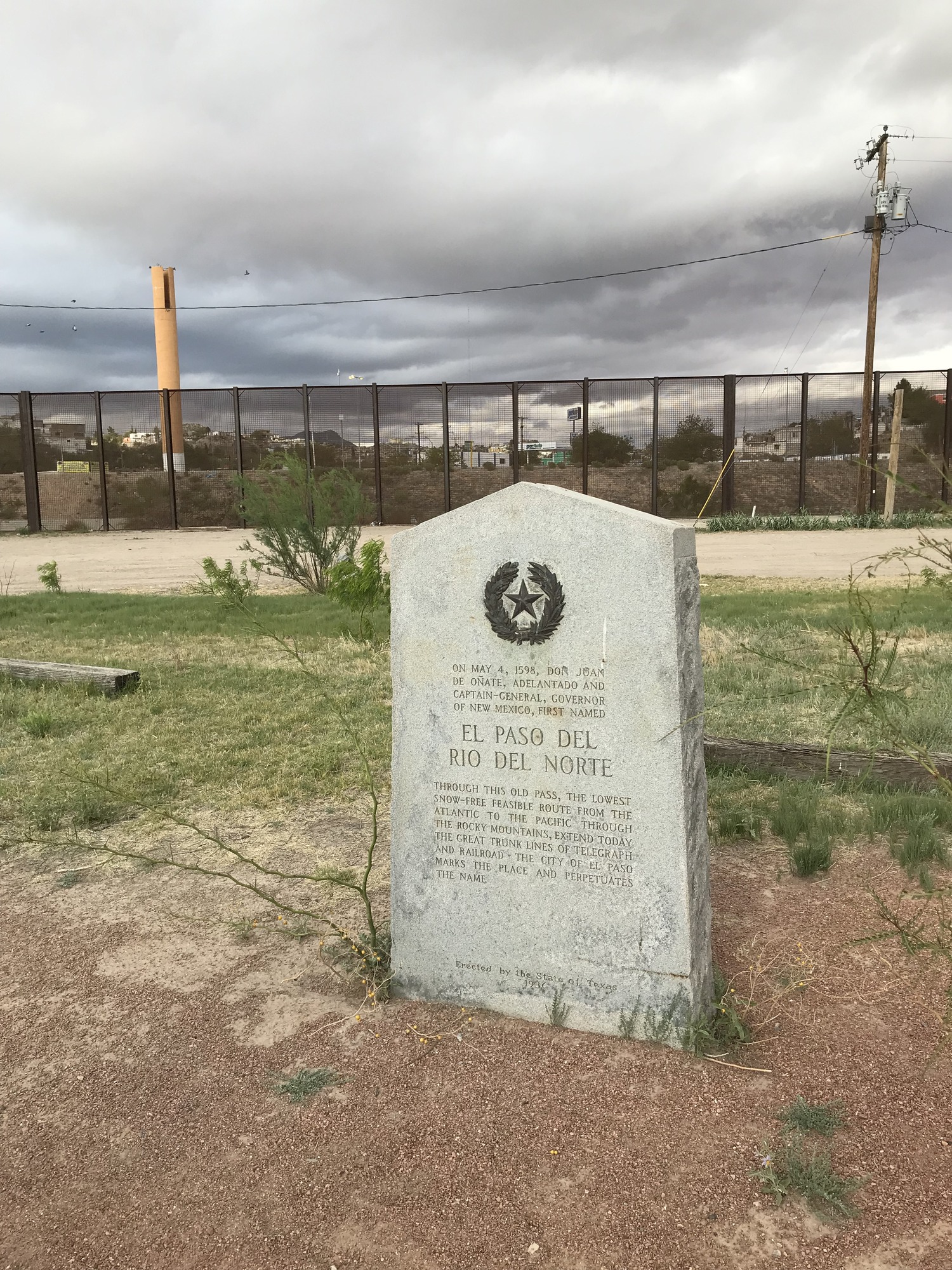 A marker at Onate Crossing in El Paso, TX