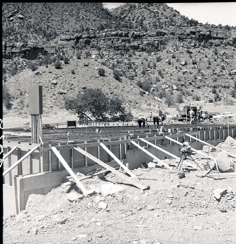 Laying the pans and steel for the concrete floor of Mission 66 Visitor Center and Museum.