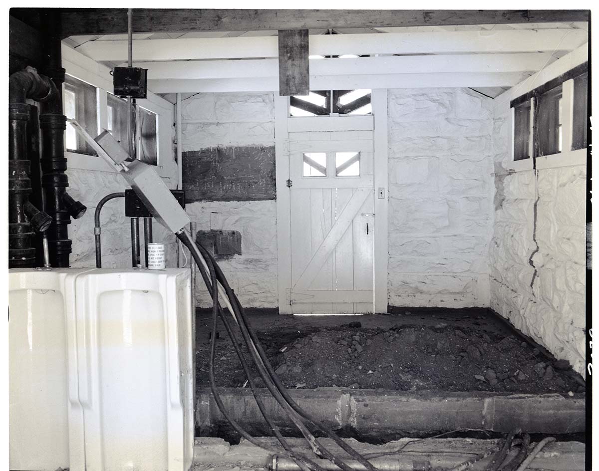 Comfort station rehabilitation, South Campground with stripped interior.