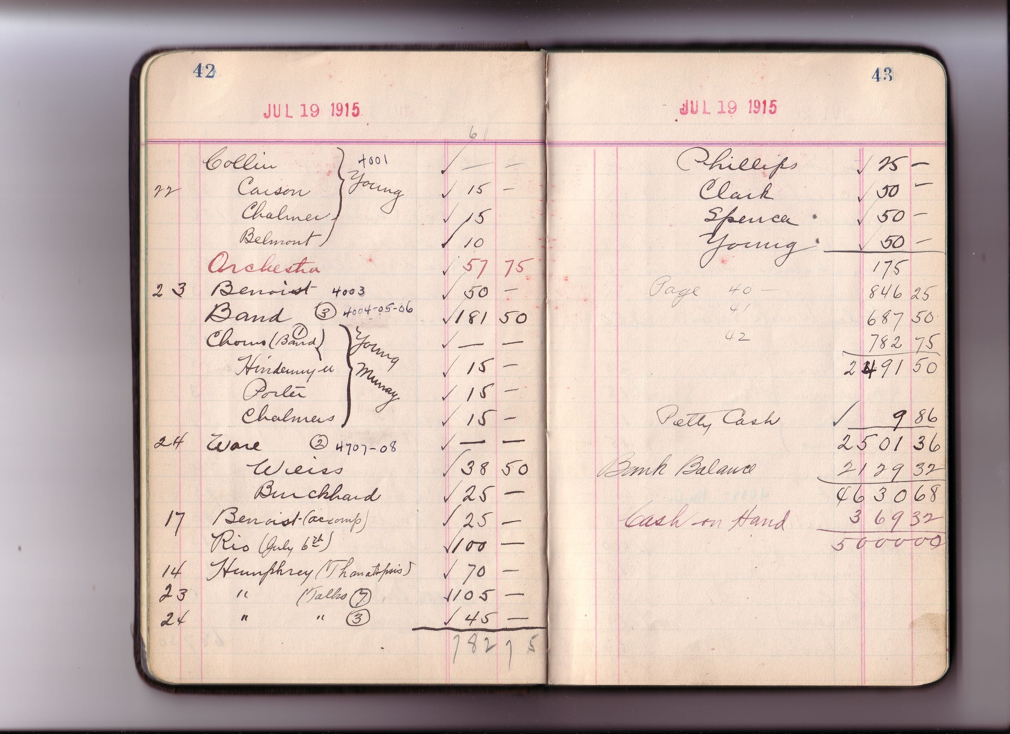 Thomas Edison's New York City Recording Studio Cash Book 12 (of 21), Image 30 (of 88).