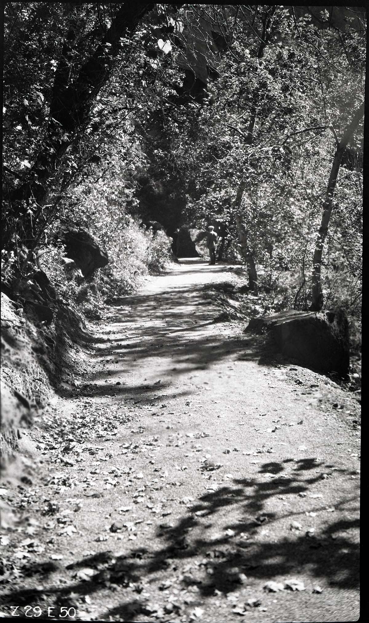Narrows Trail construction with man in the distance.
