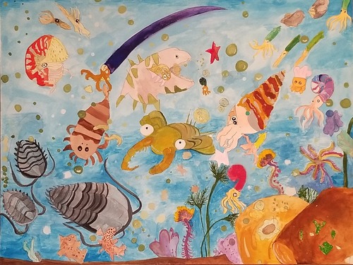 colorful drawing of prehistoric sea animals