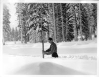 Neil Moore Measuring Snow. Administrative Collections: Album 9 (Miscellaneous) -Neil Moore waist-deep in snow measuring snow depth.