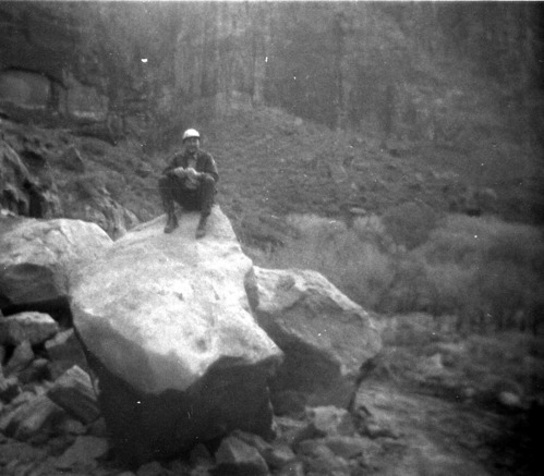 BW Photo of a rock slide in the Grotto area.