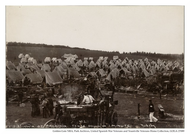 51st Iowa at Presidio of San Francisco taking tents down in one minute. 1898 