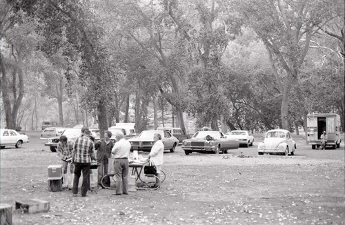 BW photos of visitors using Grotto Picnic Area.