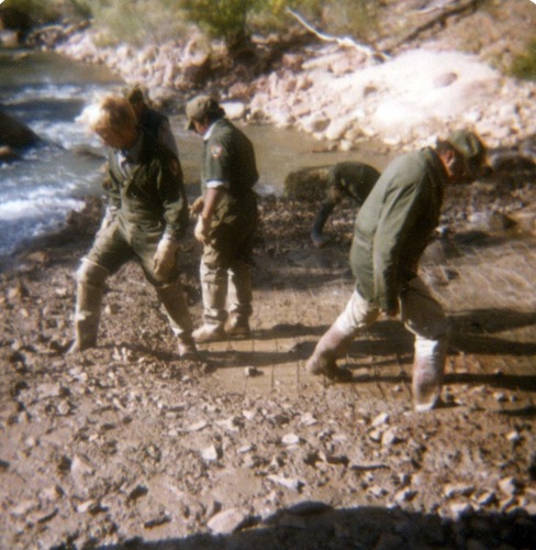 Color photo of the construction/modification of the Canyon Junction spillway on the Virgin River.
