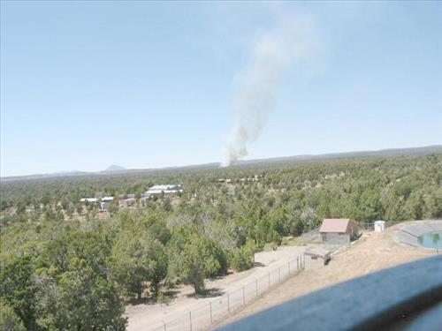 Photos of white smoke indicating start of the fire on the first day of Long Mesa Fire, Mesa Verde National Park, July 29, 2002