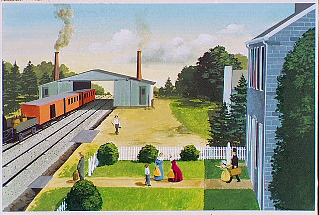 Passengers leaving the Lemon House to board train at incline plane number six (#6).